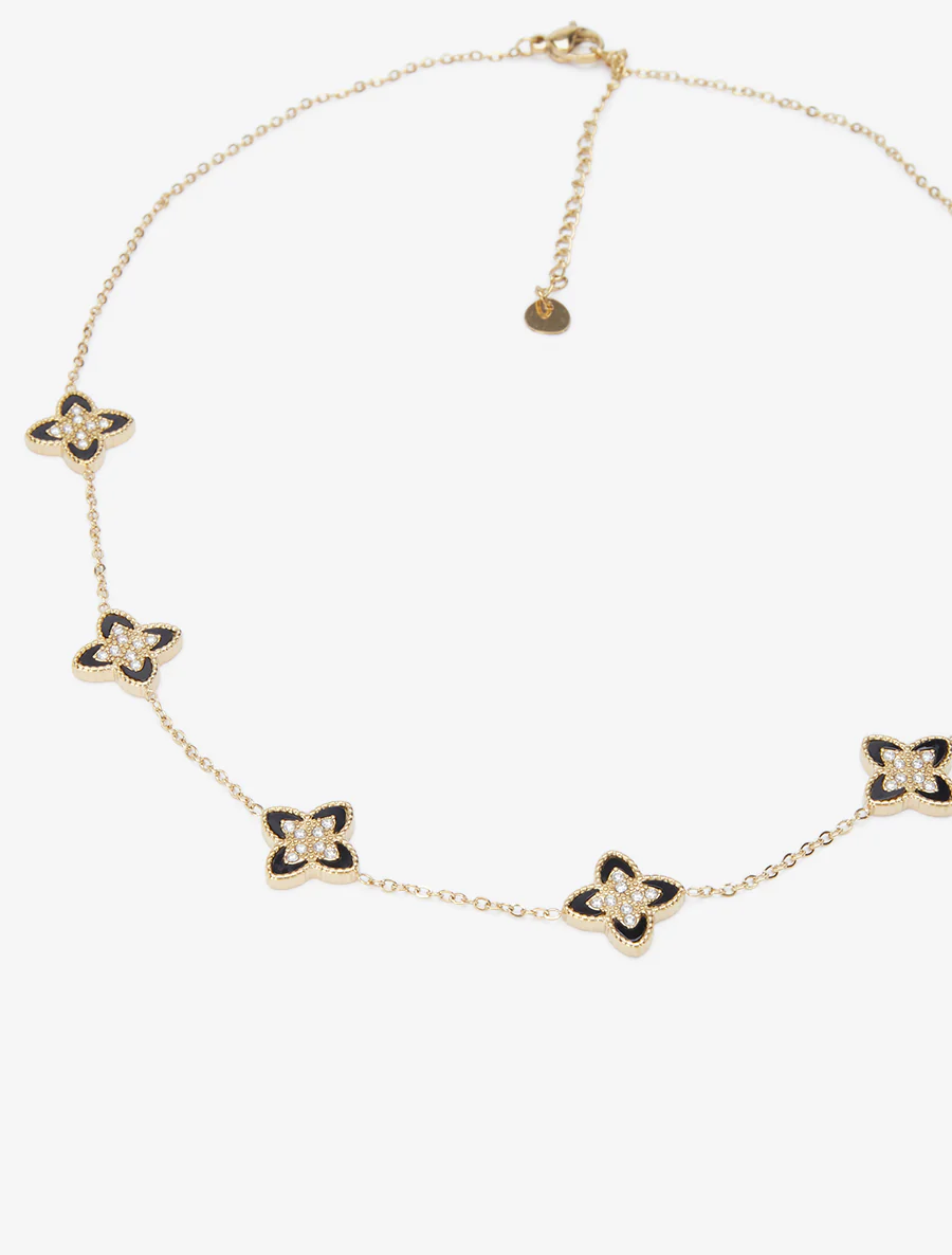 Collier à trèfles ornés de zircons blancs - Or/noir - Image 3