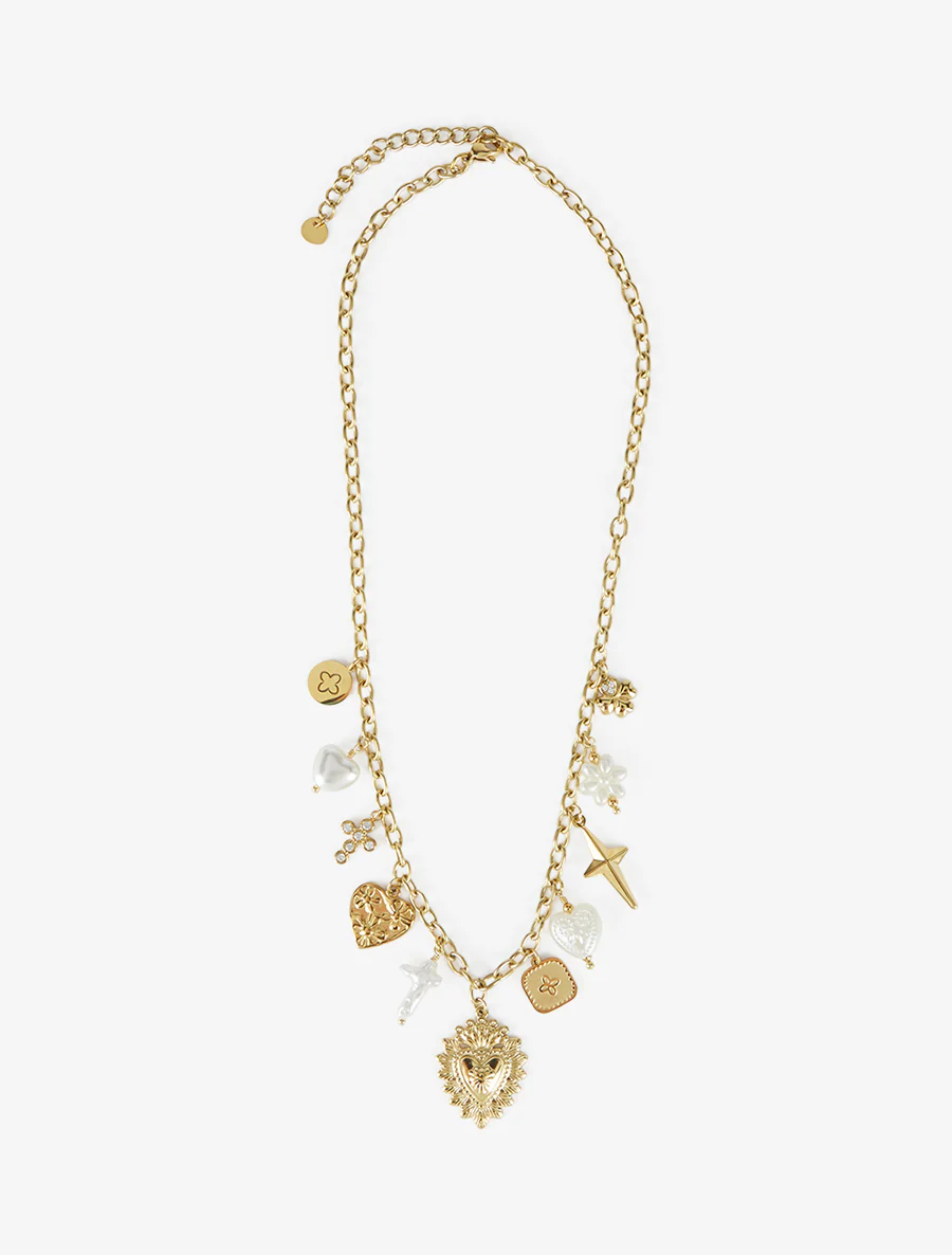 Collier chaîne à breloques coeurs - Or - Image 2