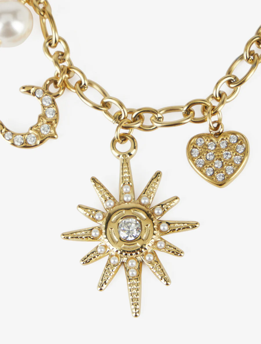 Collier chaîne à breloques soleil et coeurs - Or - Image 3