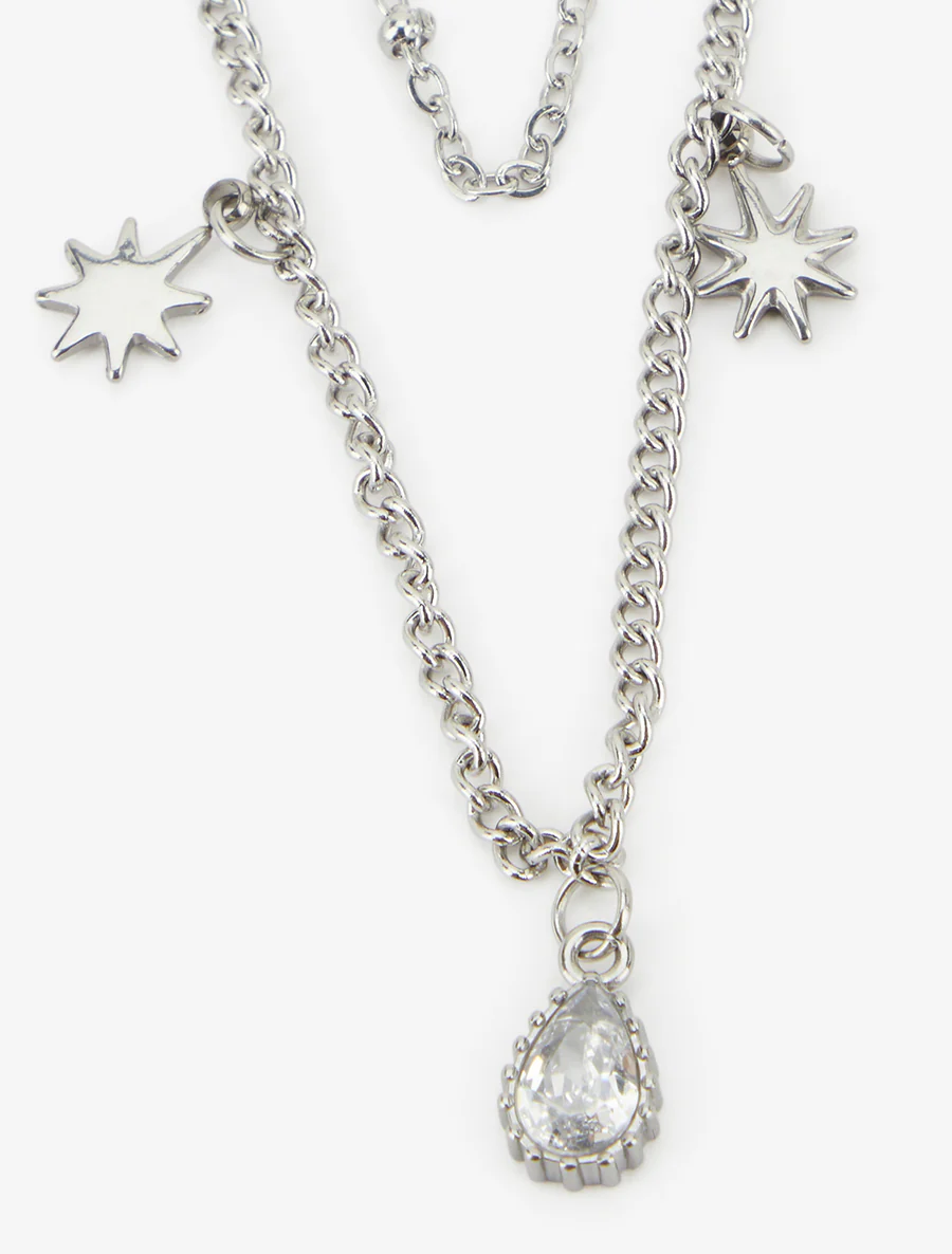 Collier double rangs à zircons et étoiles - Argent - Image 3