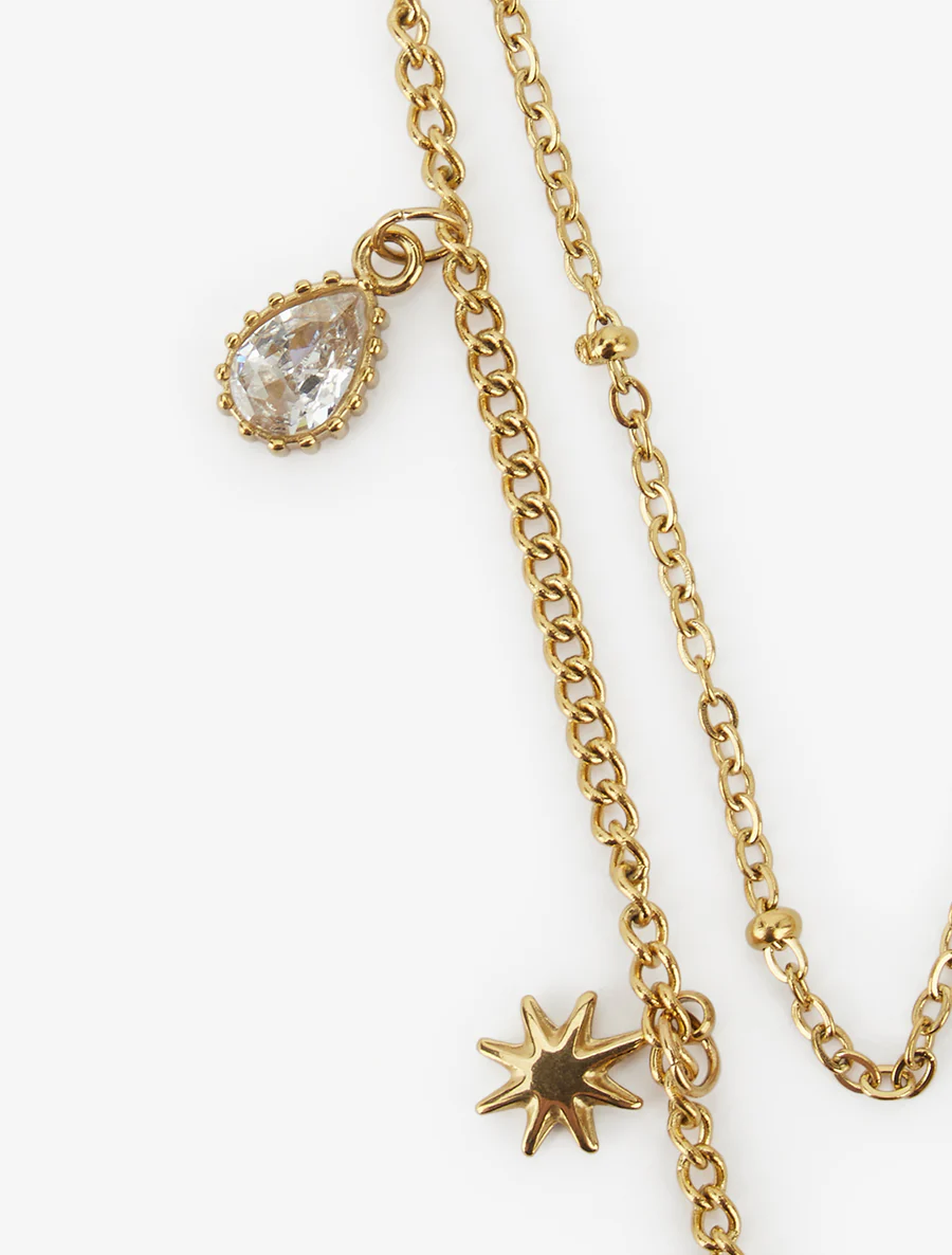Collier double rangs à zircons et étoiles - Or - Image 3