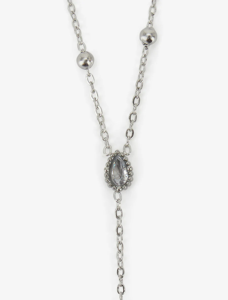 Collier en Y à bille et zircons - Argent - Image 3