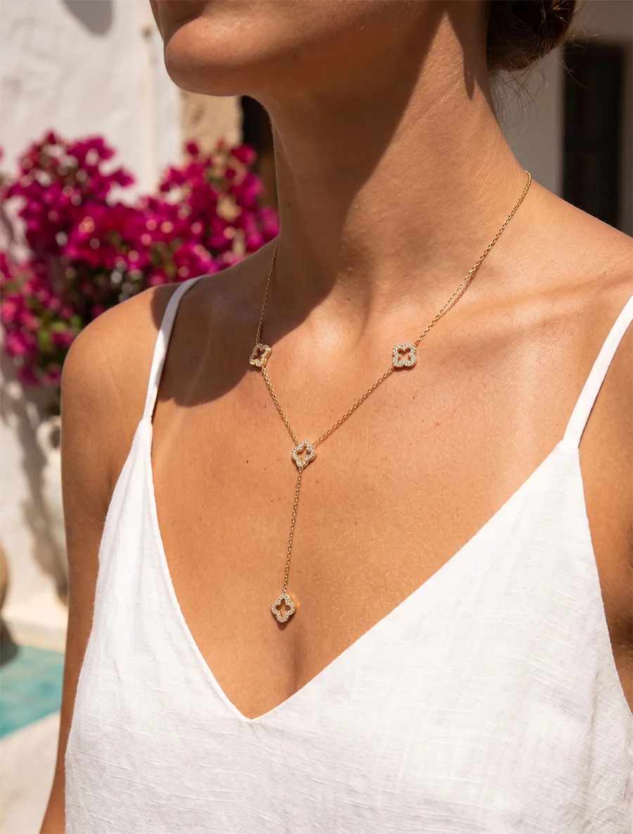 Collier en Y à motif trèfles - Or