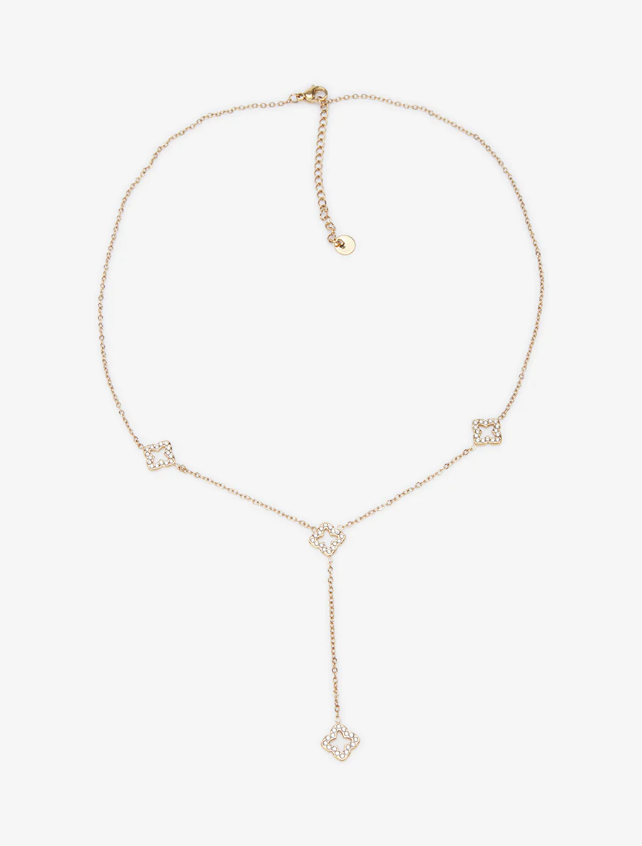 Collier en Y à motif trèfles - Or - Image 2