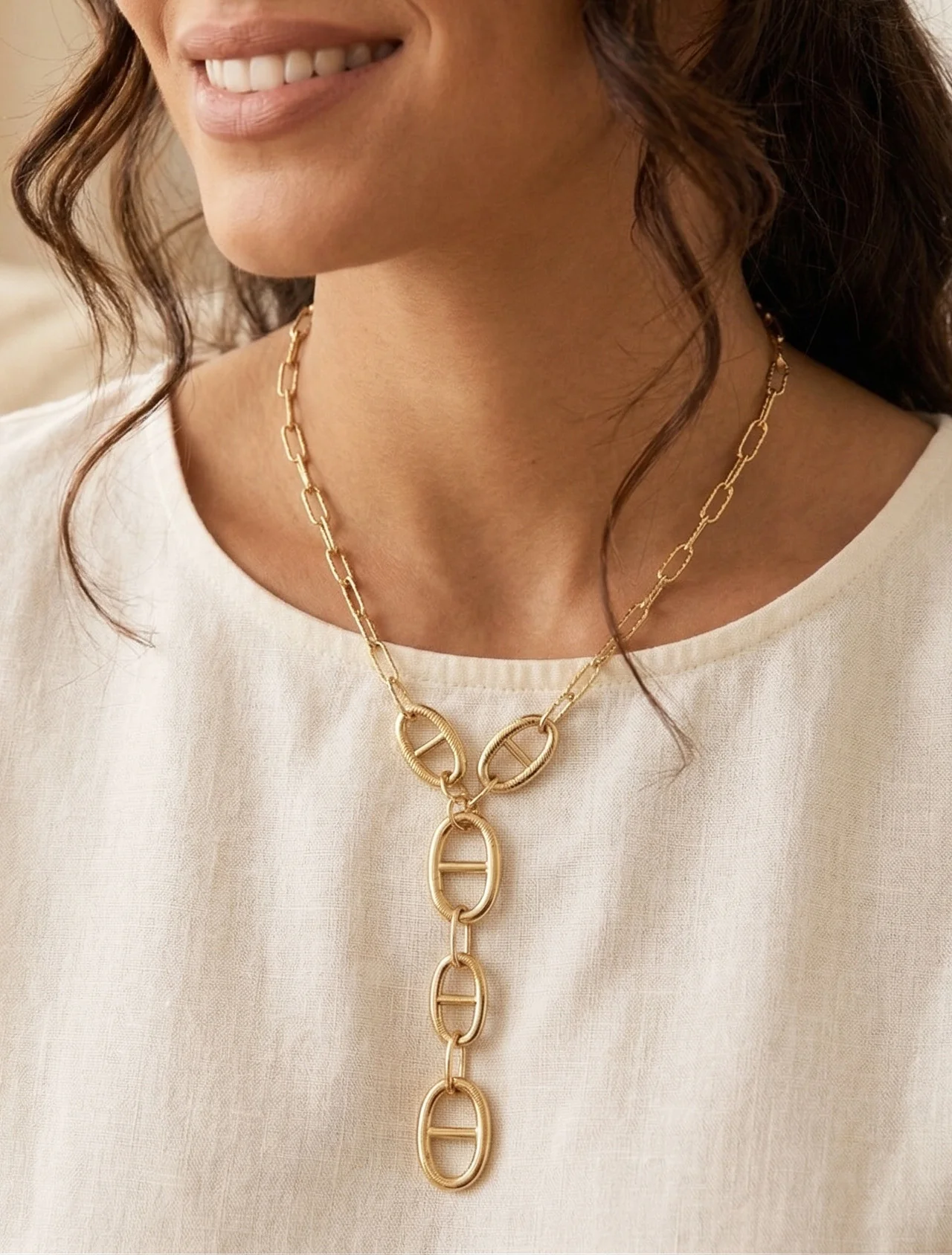 Collier en Y à pendentif maillons marins - Or