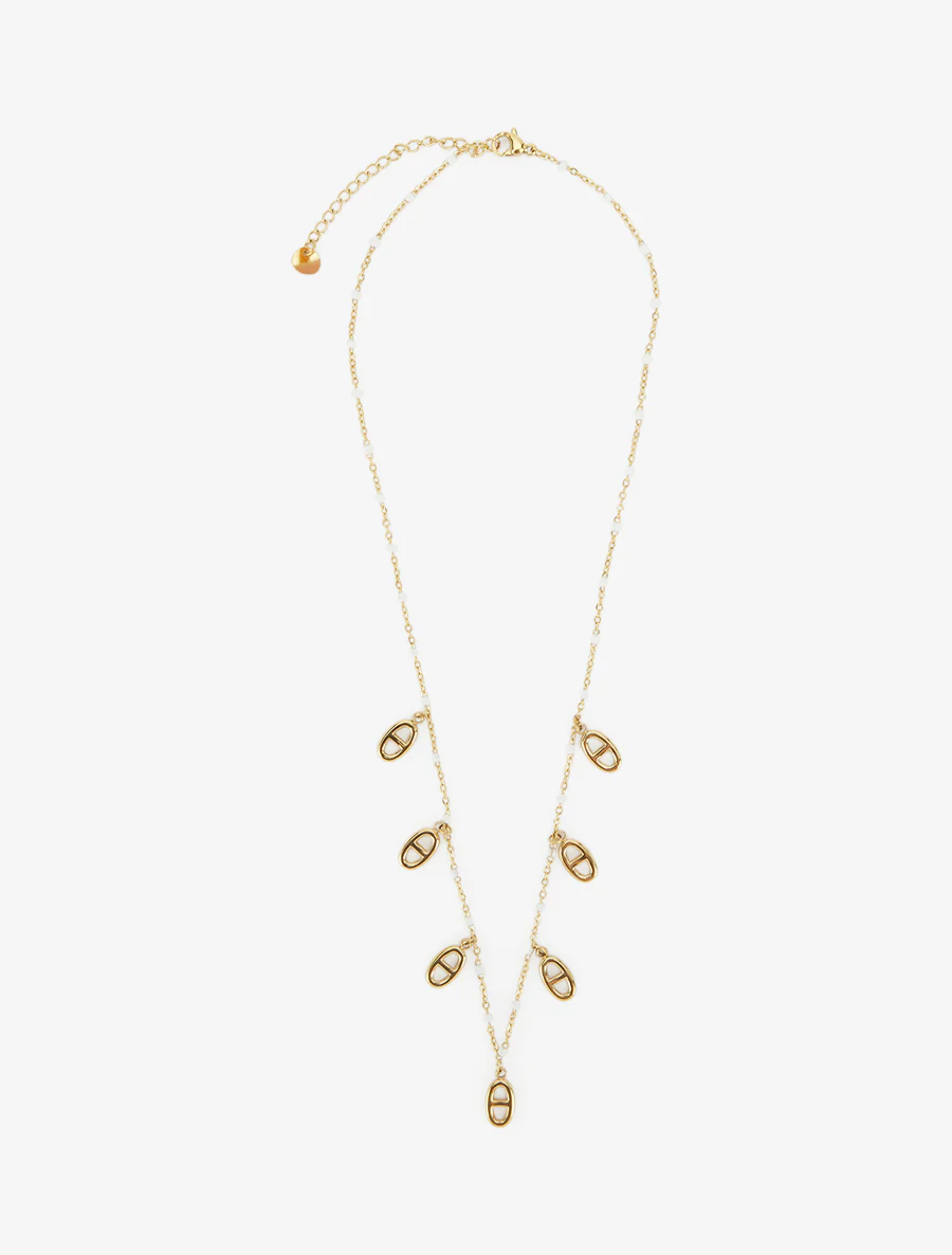 Collier fin à breloques ovales et maillon marins - Or/blanc - Image 2
