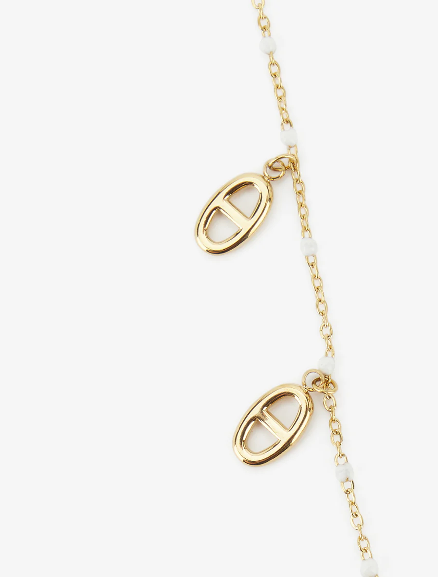 Collier fin à breloques ovales et maillon marins - Or/blanc - Image 3