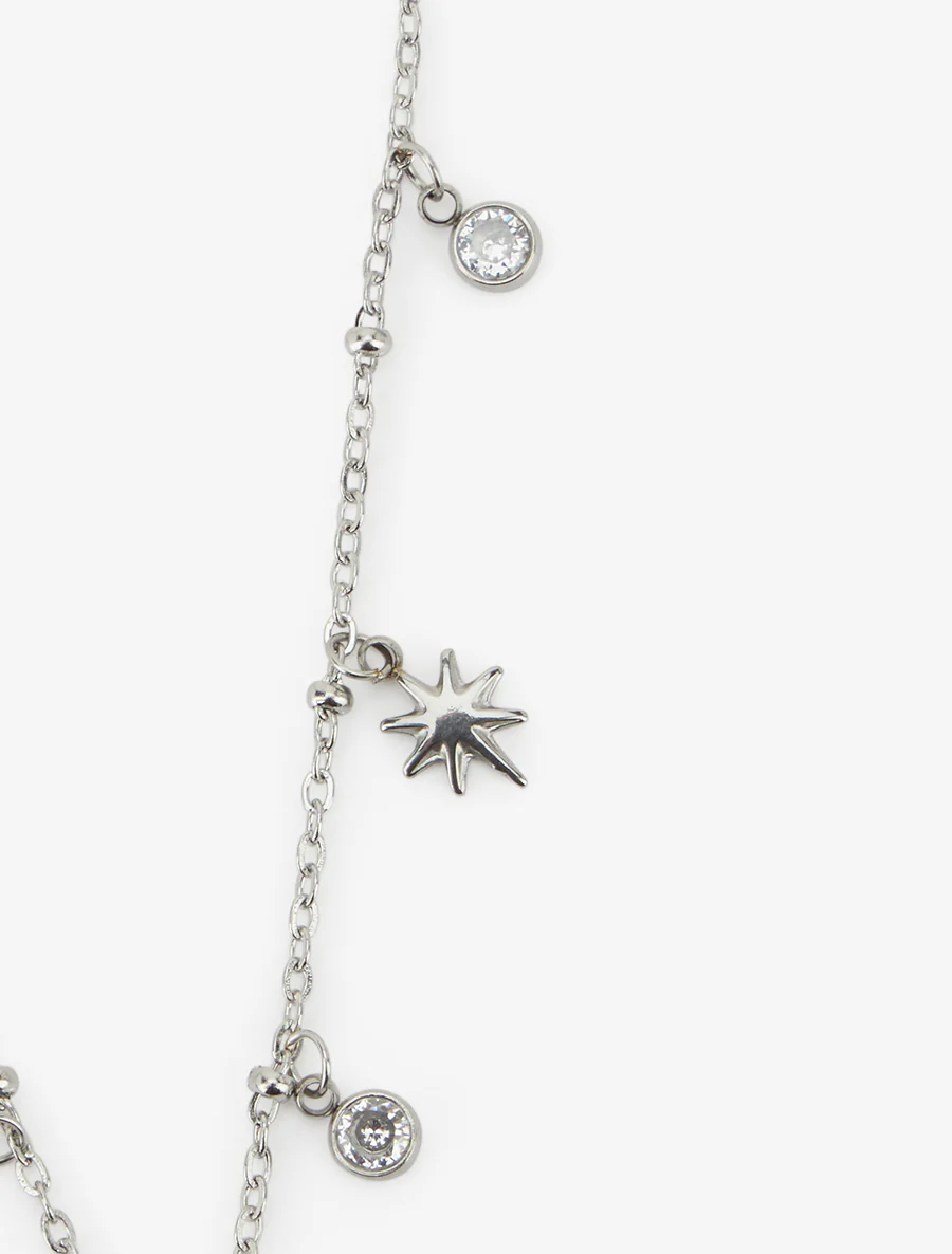 Collier fin à étoiles et strass - Argent - Image 3