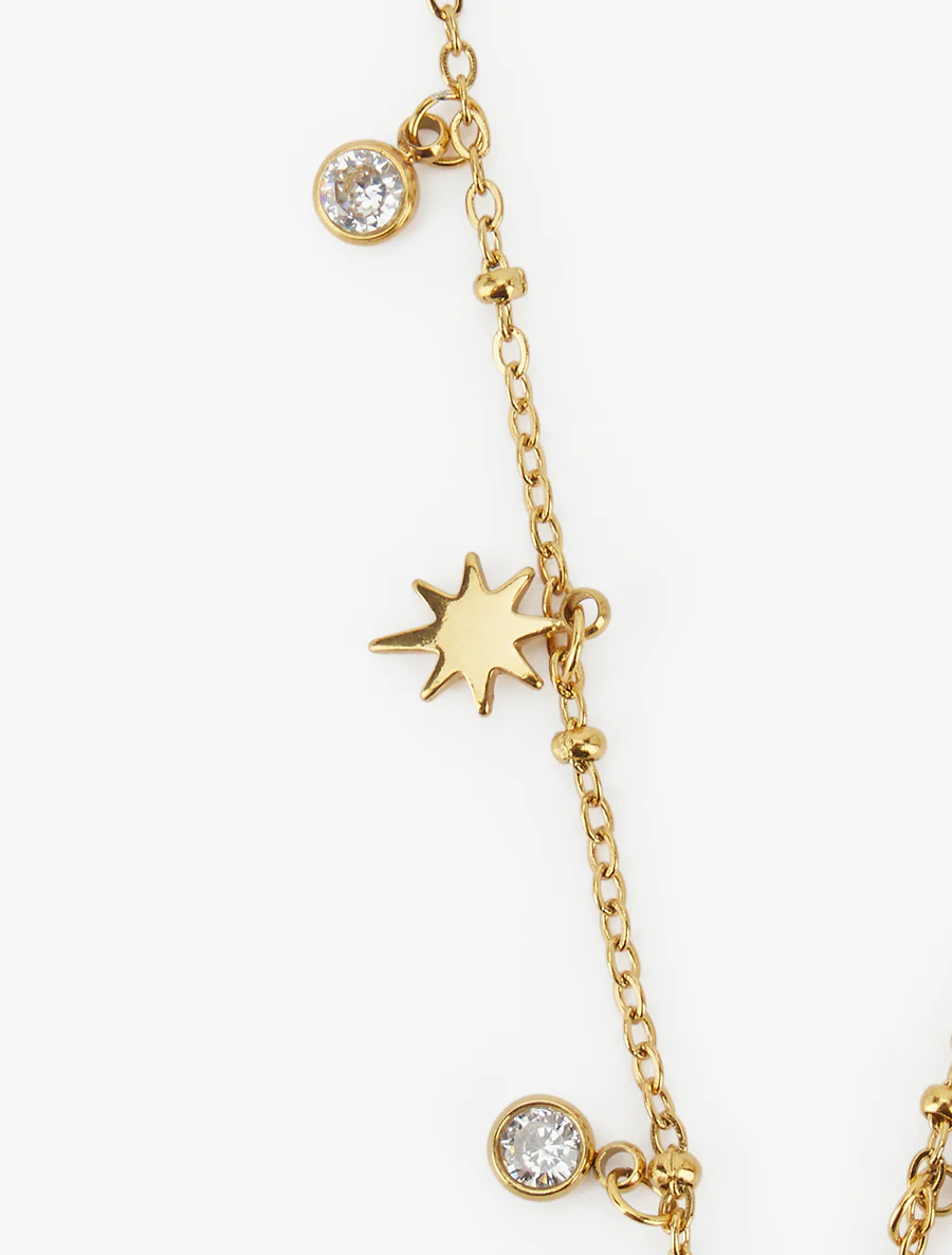 Collier fin à étoiles et strass - Or - Image 3
