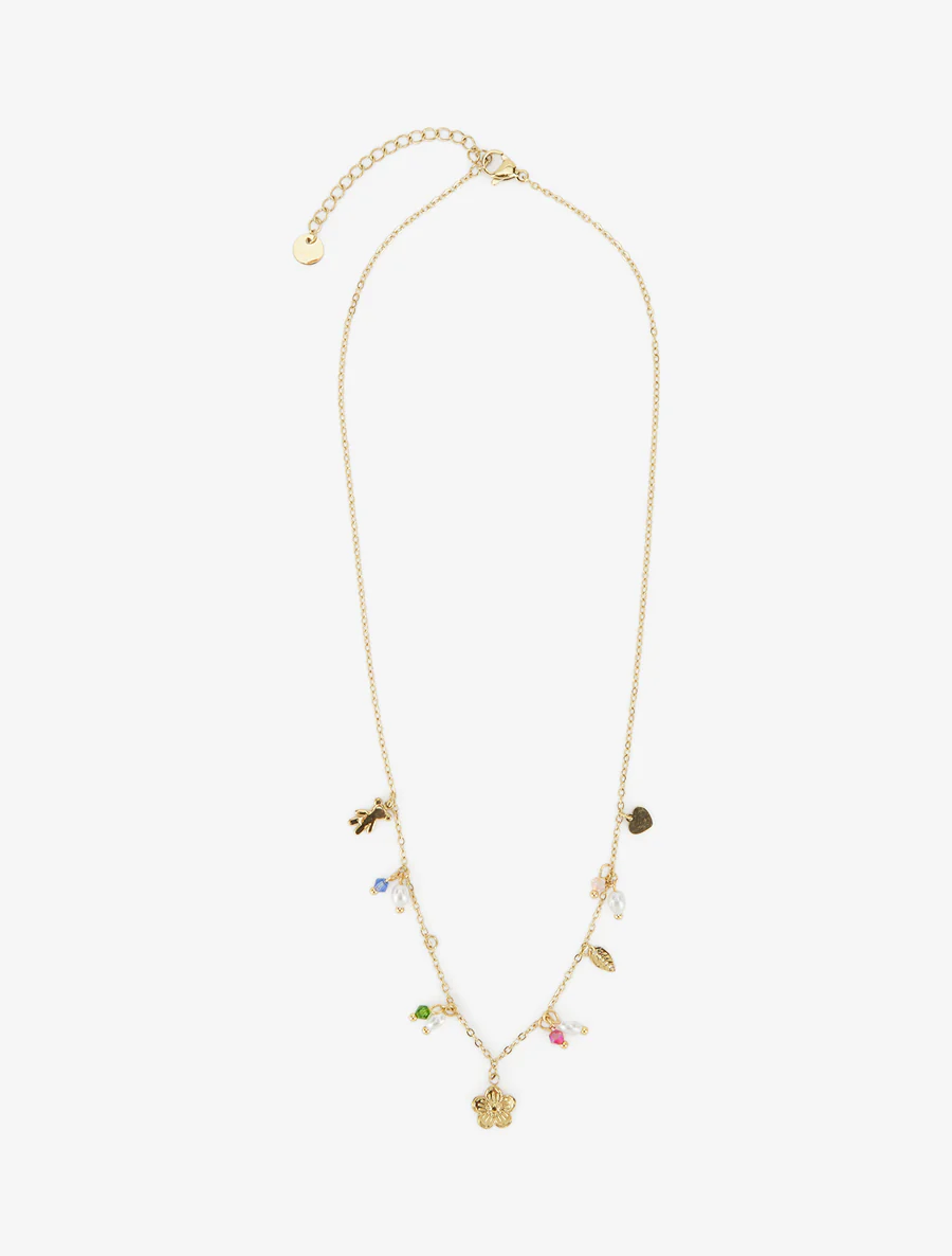 Collier fin à pierres et fleurs - Or - Image 2