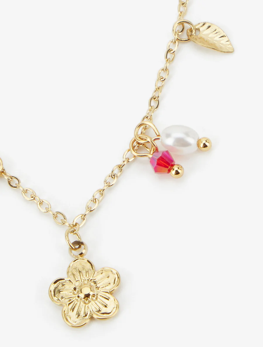 Collier fin à pierres et fleurs - Or - Image 3