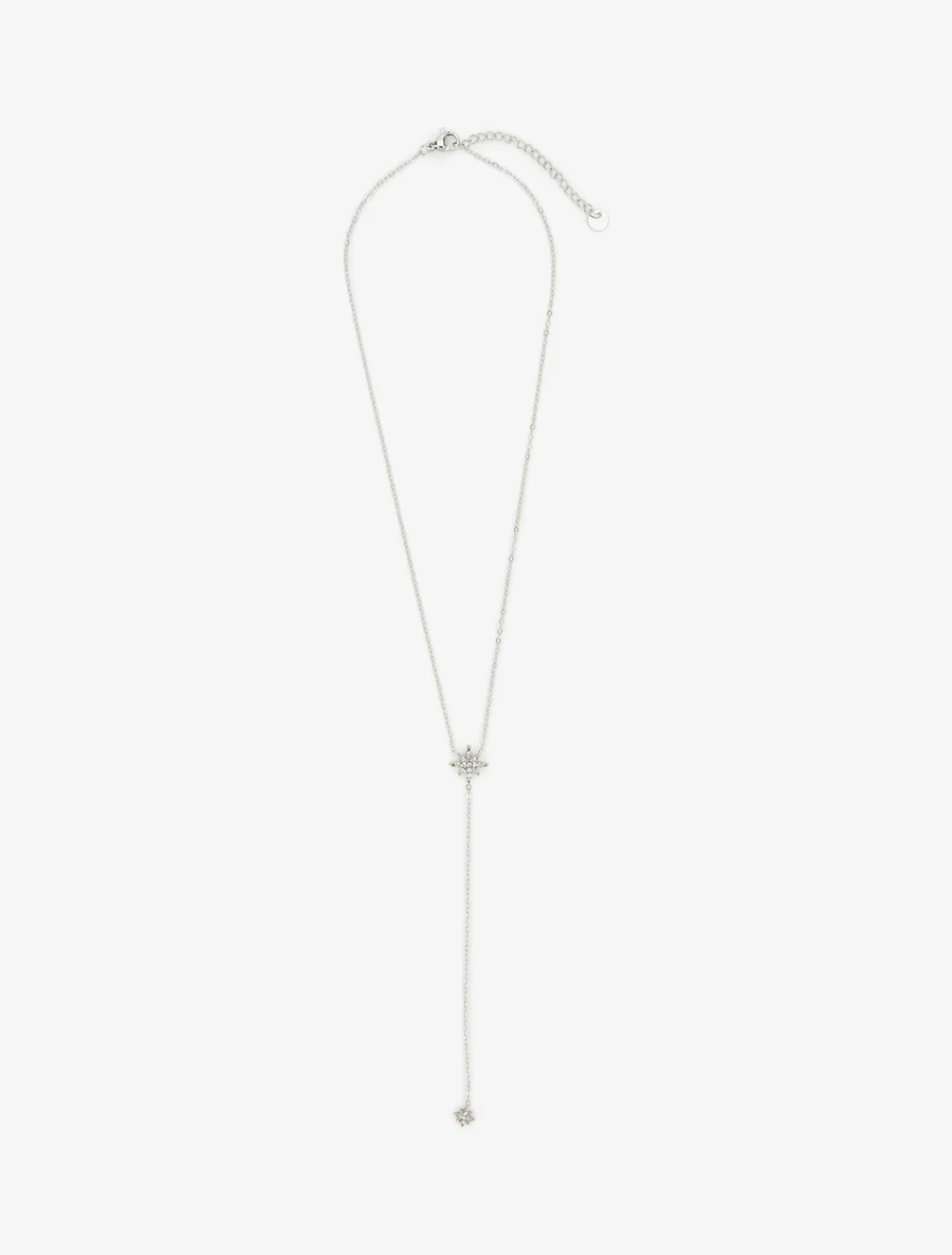 Collier fin en Y à étoiles strassées - Argent - Image 2