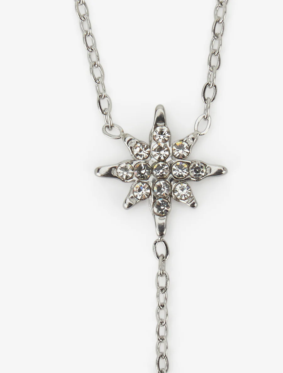 Collier fin en Y à étoiles strassées - Argent - Image 3