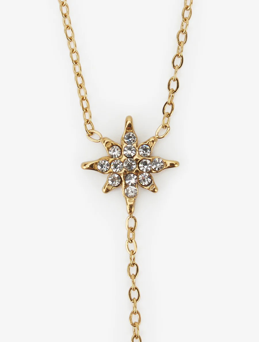 Collier fin en Y à étoiles strassées - Or - Image 3
