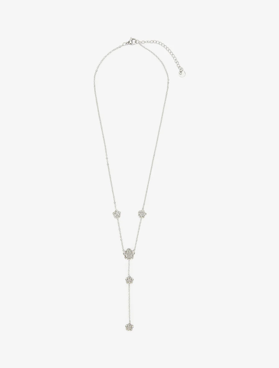 Collier fin en Y à fleurs - Argent - Image 2