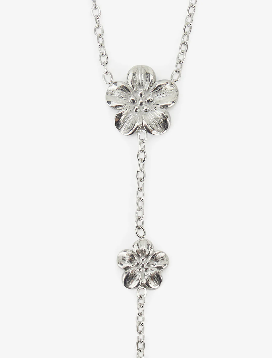Collier fin en Y à fleurs - Argent - Image 3