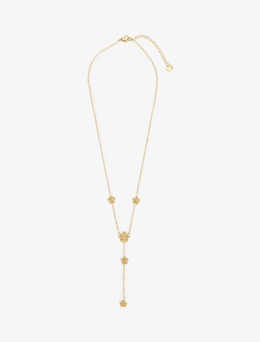 Collier fin en Y à fleurs - Or - Image 2