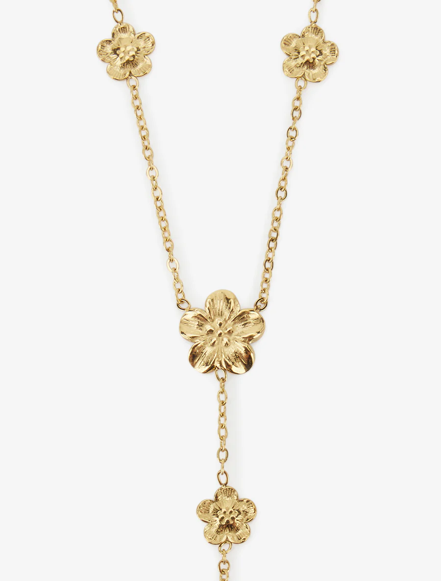 Collier fin en Y à fleurs - Or - Image 3