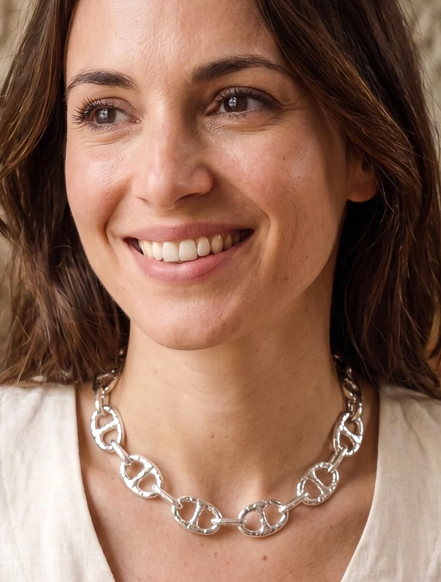 Collier martelé à maillons marins - Argent