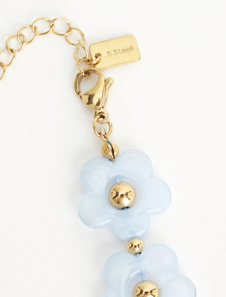 Collier motif floral - Bleu ciel - Image 3