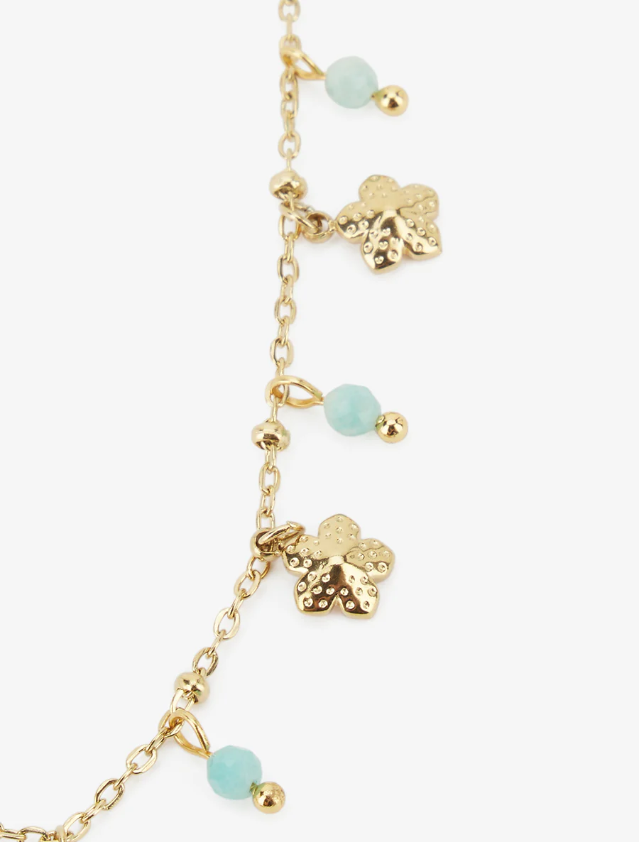 Collier petites fleurs et pierres - Or/vert d'eau - Image 3
