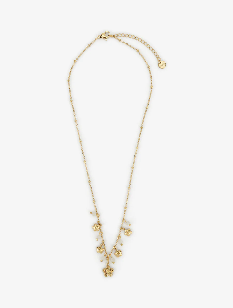 Collier petites fleurs et pierres - Or/blanc - Image 2
