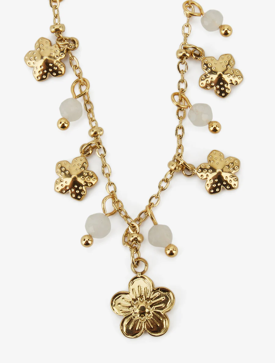 Collier petites fleurs et pierres - Or/blanc - Image 3