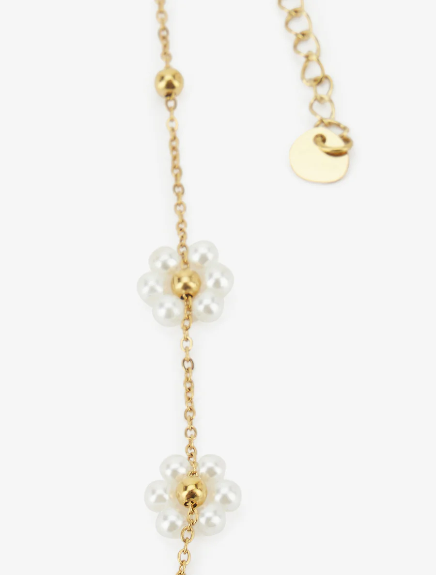 Collier petites fleurs perlées - Or - Image 3