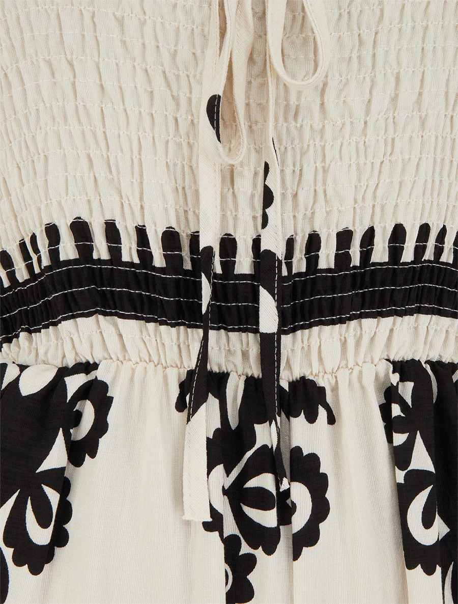 Combinaison à bustier élastiquée et imprimé graphique - Beige - Image 3