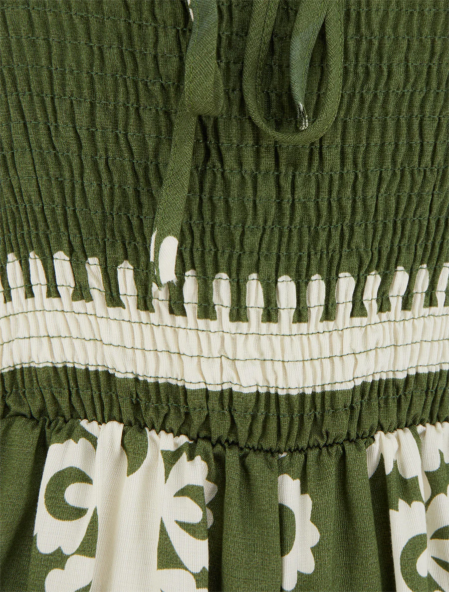 Combinaison à bustier élastiquée et imprimé graphique - Kaki - Image 3
