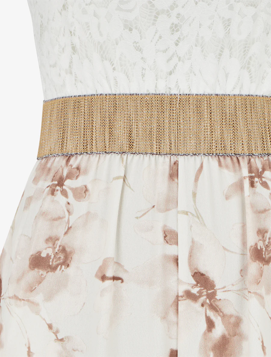 Combinaison à dentelle et imprimé floral - Beige - Image 3