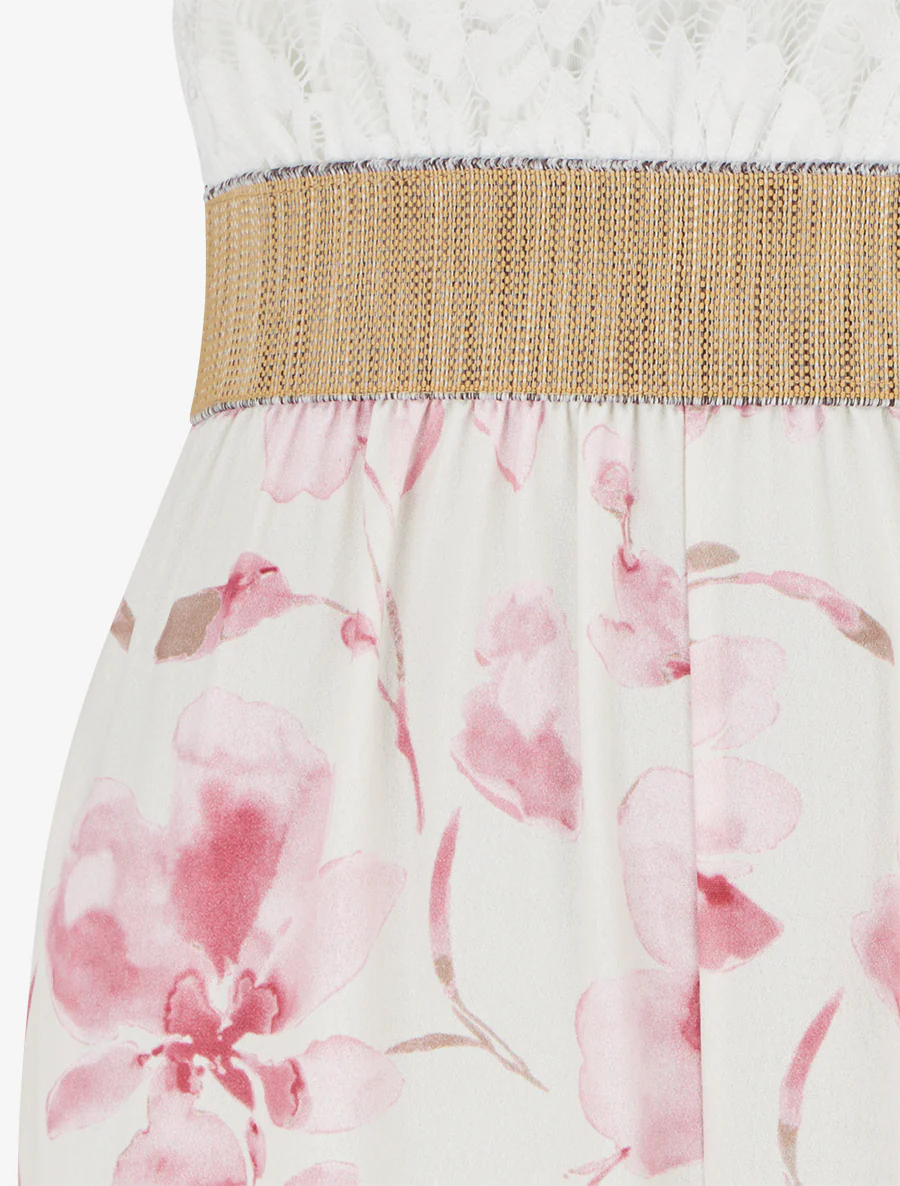 Combinaison à dentelle et imprimé floral - Rose - Image 3