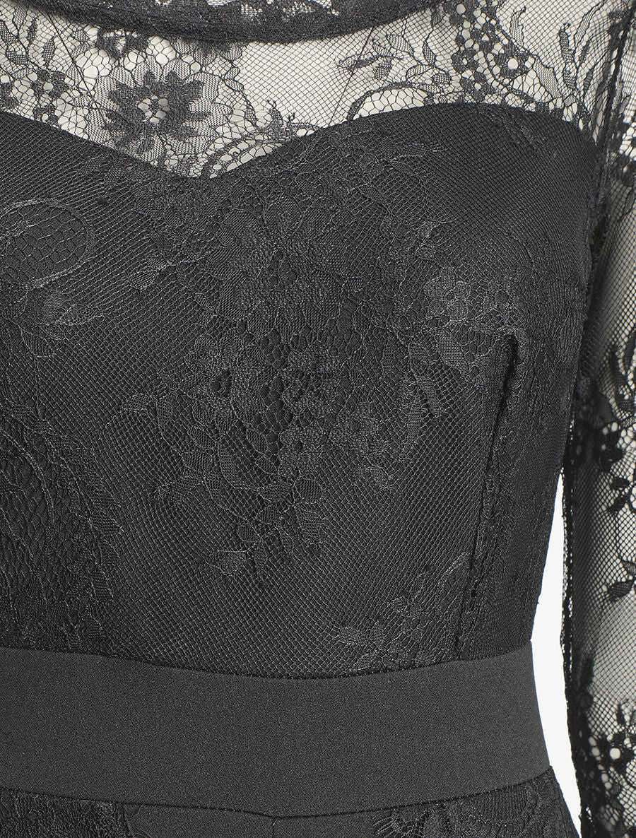 Combinaison à manches en dentelle - Noir - Image 3