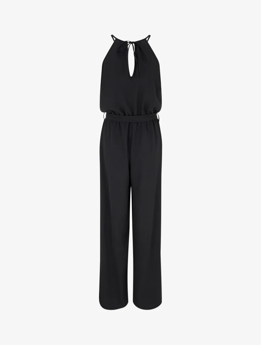 Combinaison ajourée à taille élastiquée - Noir - Image 2
