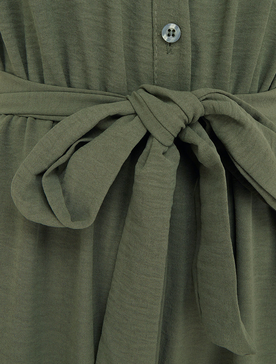 Combinaison boutonnée à épaules en dentelle - Kaki - Image 3