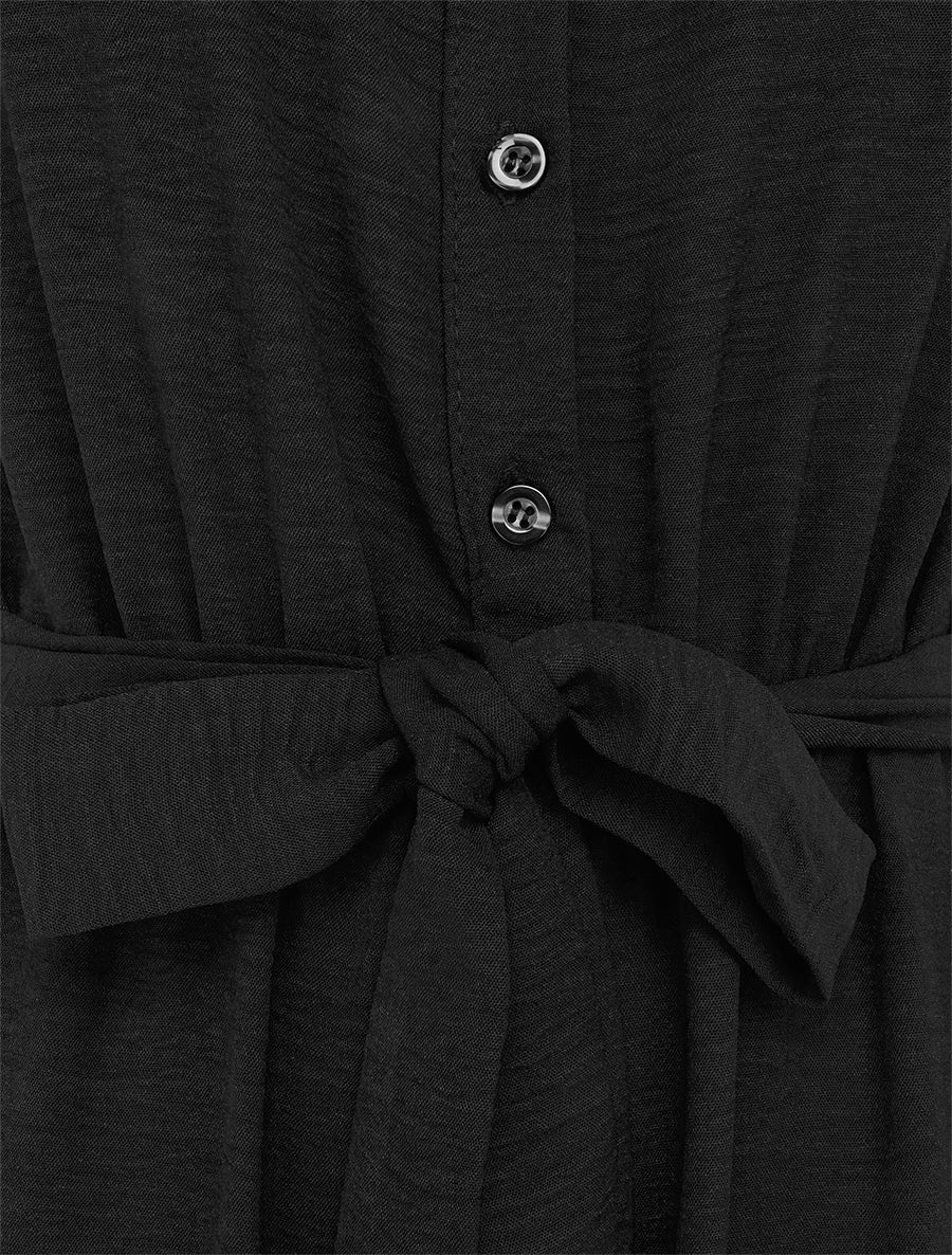 Combinaison boutonnée à épaules en dentelle - Noir - Image 3
