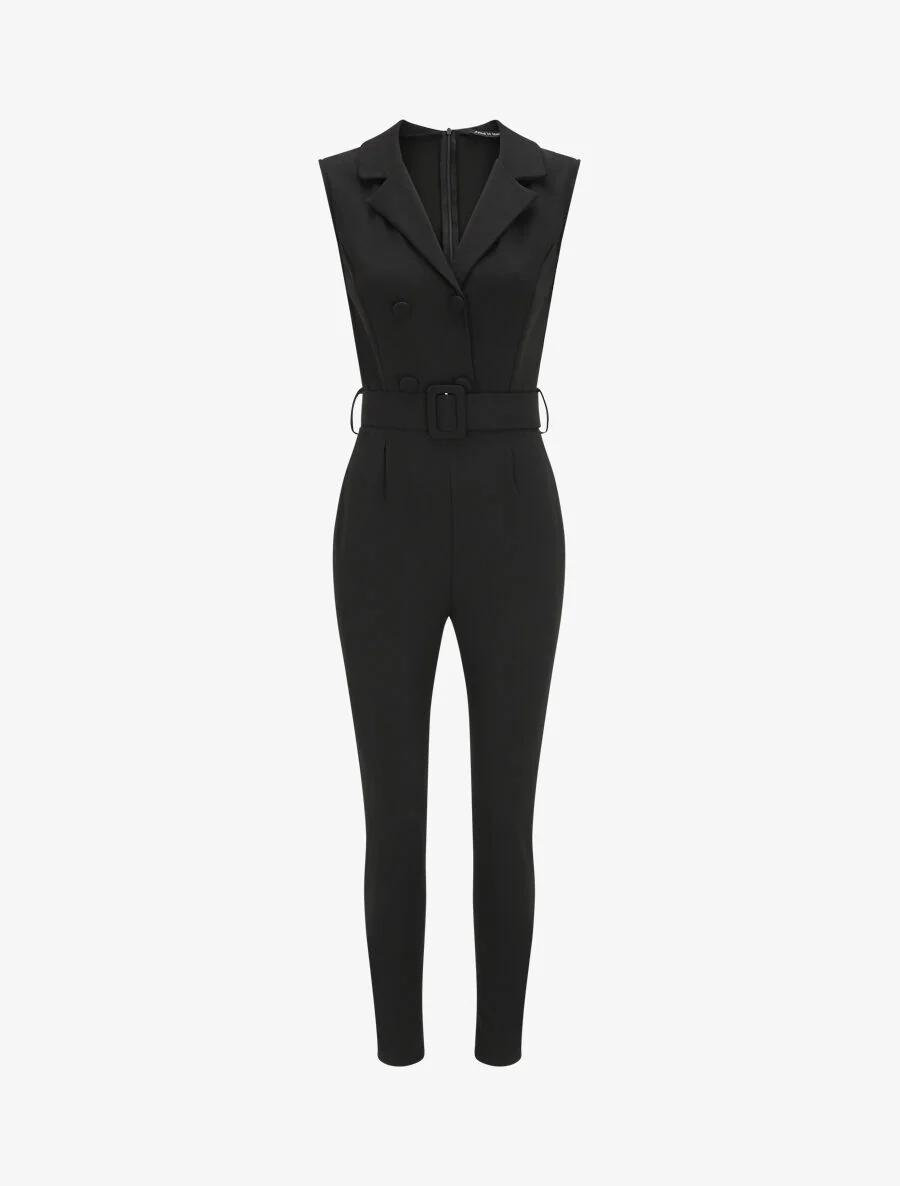 Combinaison carotte uni sans manches - Noir