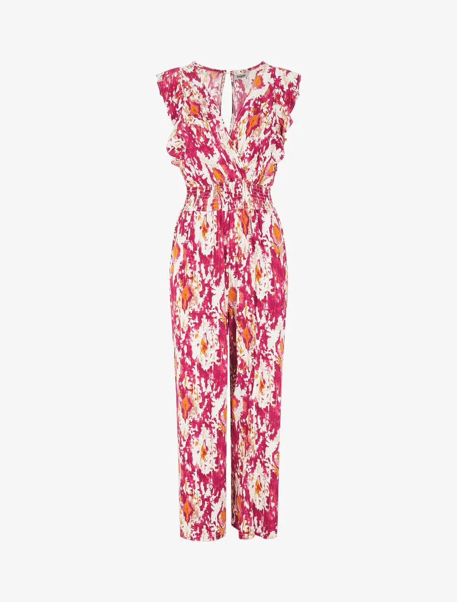 Combinaison élastiquée imprimé stylisé - Fushia
