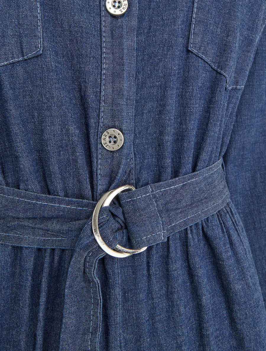 Combinaison en denim à taille élastiquée - Bleu denim - Image 3