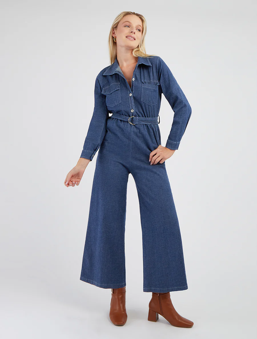 Combinaison en denim à taille élastiquée - Bleu denim - Image 4