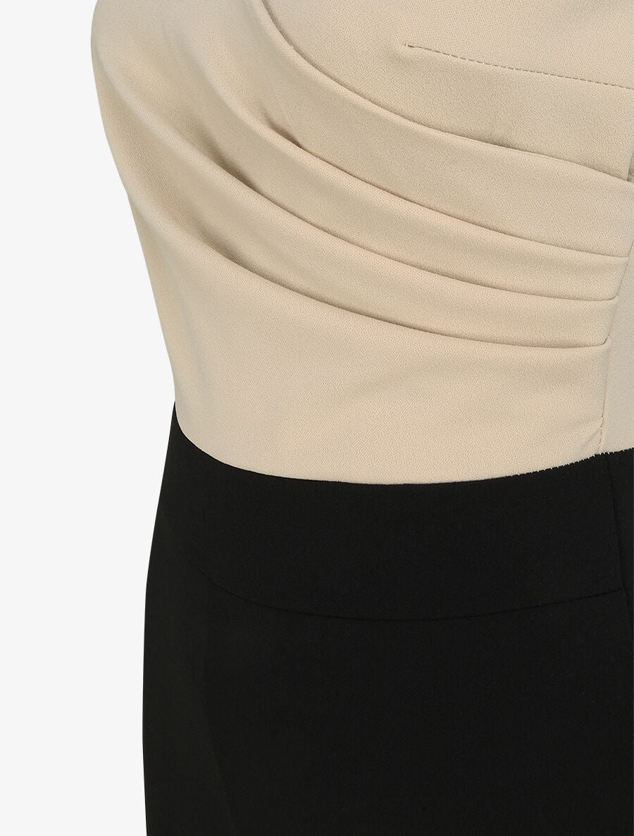 Combinaison flare cache-coeur drapé - Beige - Image 6