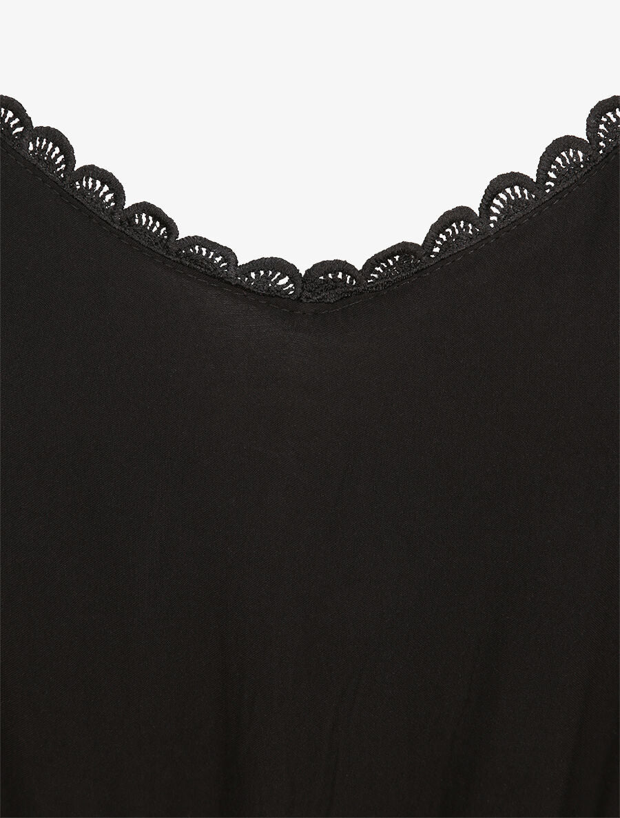 Combinaison fluide à col en dentelle - Noir - Image 5