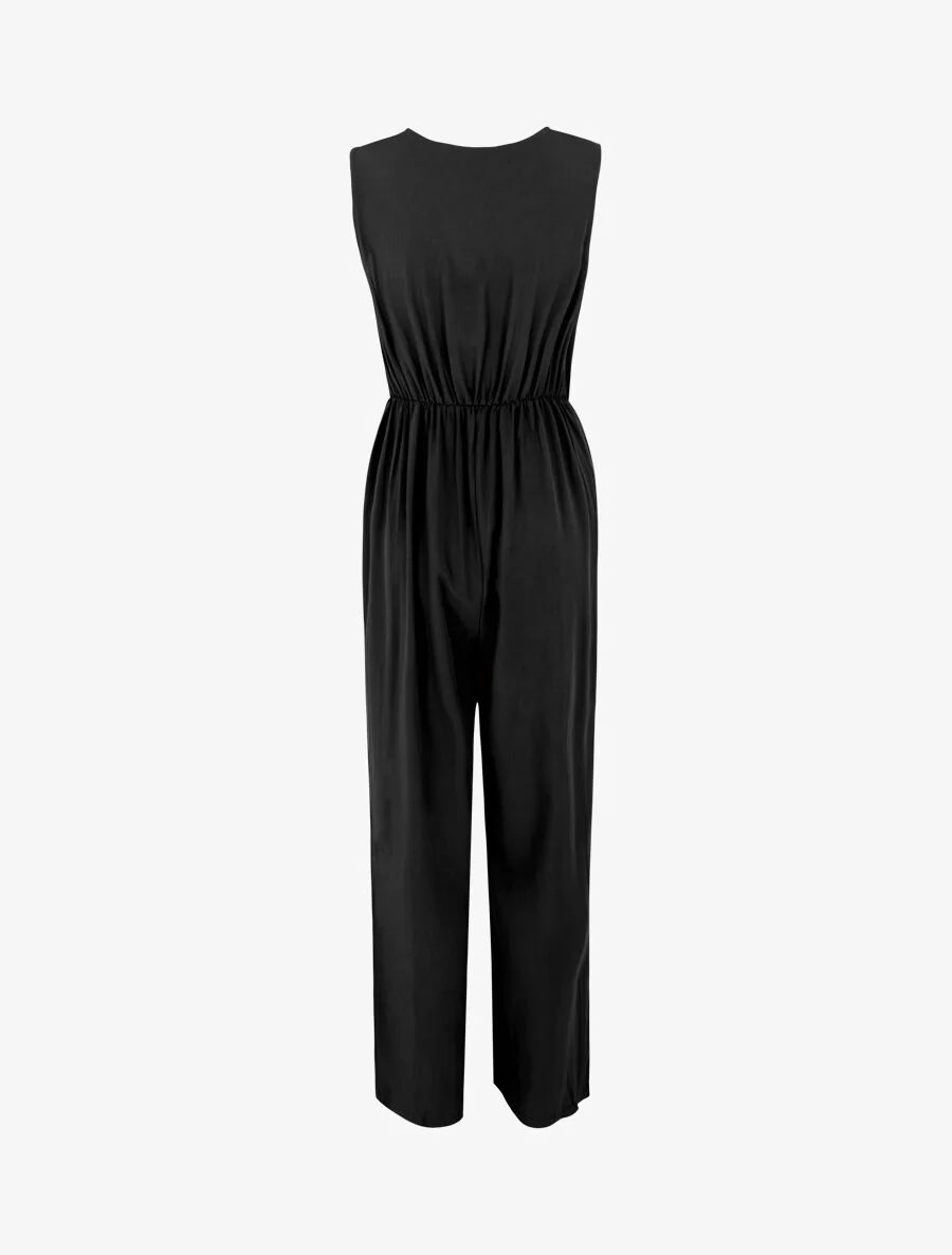 Combinaison fluide unie sans manches - Noir - Image 2