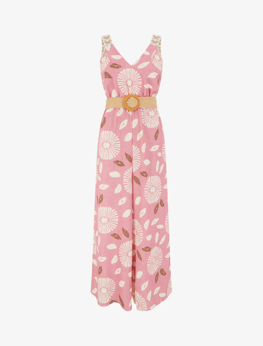 Combinaison imprimé fantaisie à bretelles motif coeurs - Rose