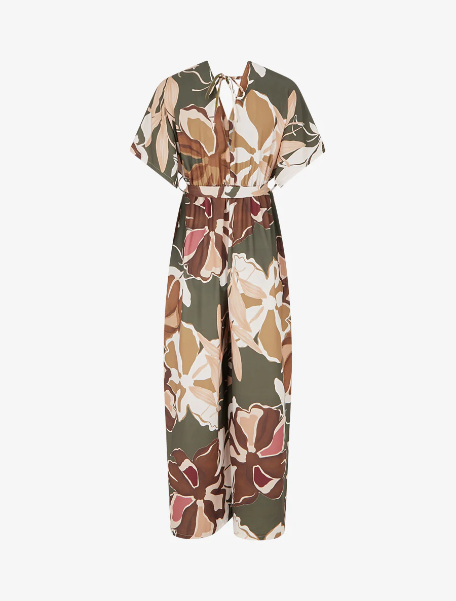 Combinaison imprimé floral à taille élastiquée - Kaki - Image 2