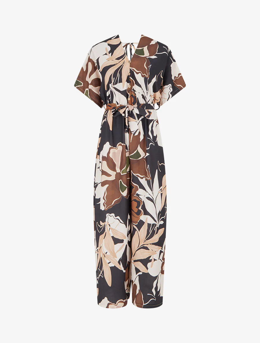 Combinaison imprimé floral à taille élastiquée - Noir