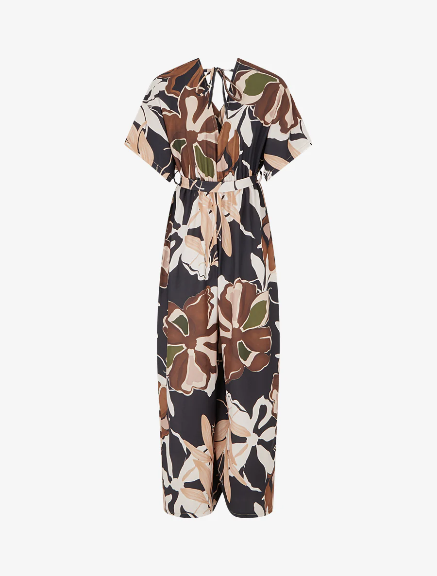 Combinaison imprimé floral à taille élastiquée - Noir - Image 2