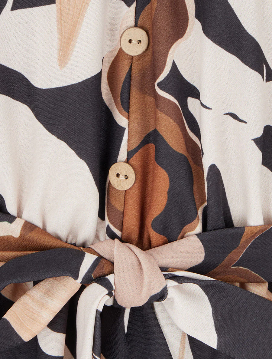 Combinaison imprimé floral à taille élastiquée - Noir - Image 3