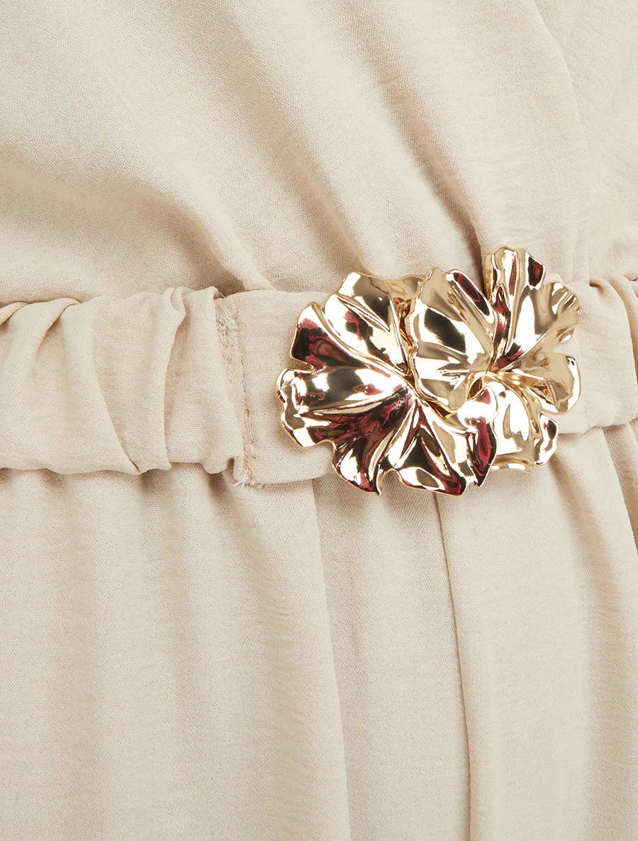 Combinaison sans manches à ceinture - Beige - Image 3