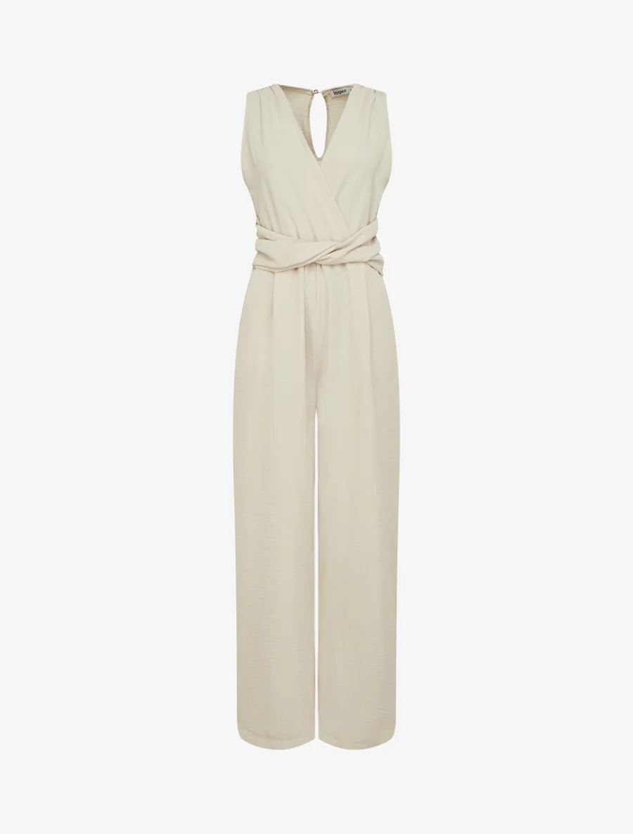 Combinaison sans manches à ceinture torsadée - Beige